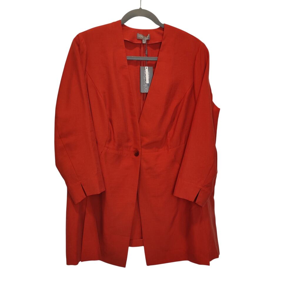NWT Ulla Popken Women's Plus Sz 24 Red One Button Long Line Blazer
